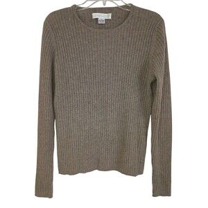 Collection Fifty Nine Sweater Womens Large Cashmere Beige Round Neck Ribbed Luxe
